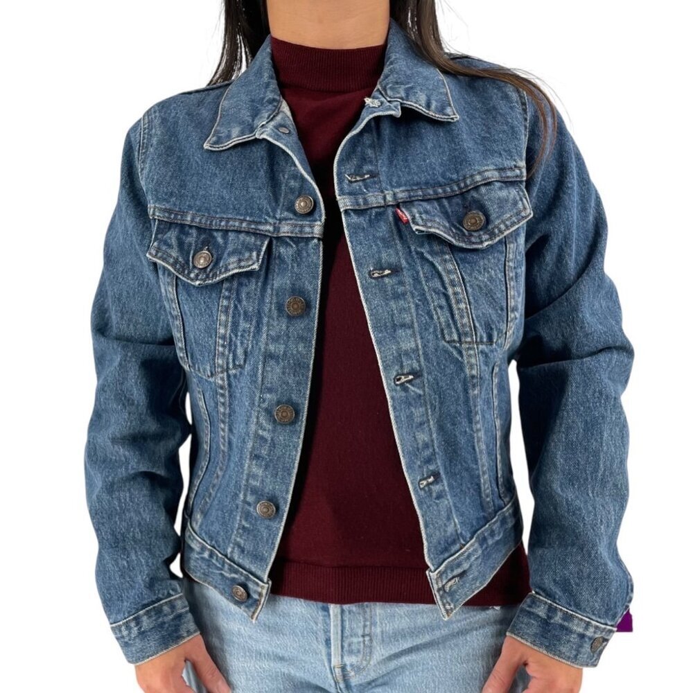 Vintage Levi's Denim Jean Trucker Jacket Womens Size XS Made in Great Britain